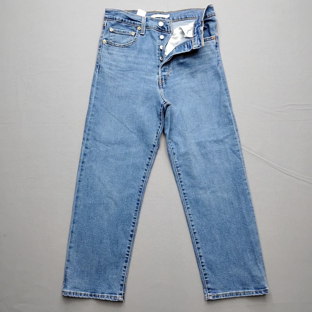 Levis Ribcage Straight Ankle Jeans Blue High Rise Button Fly Womens 30